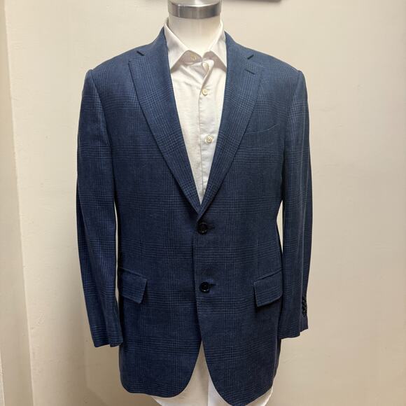 Ermenegildo Zegna Sport Coat Men 36 Blue Windowpane Milano Easy Wool Silk Linen